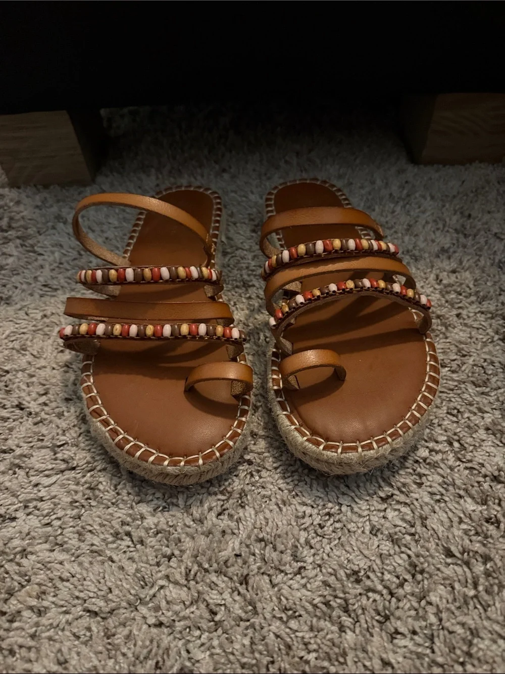 American Eagle Outfitters Tan Beaded Espadrille Strap Sandals